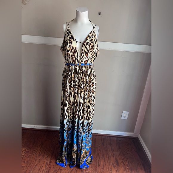 Fashion Nova Leopard Print Maxi Dress with Blue Hem - Picture 7 of 12